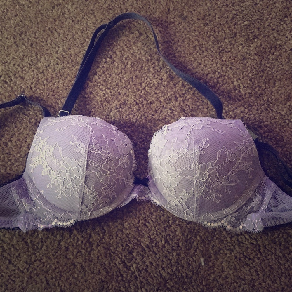 Purple, blue and white Victoria’s Secret bra 34B